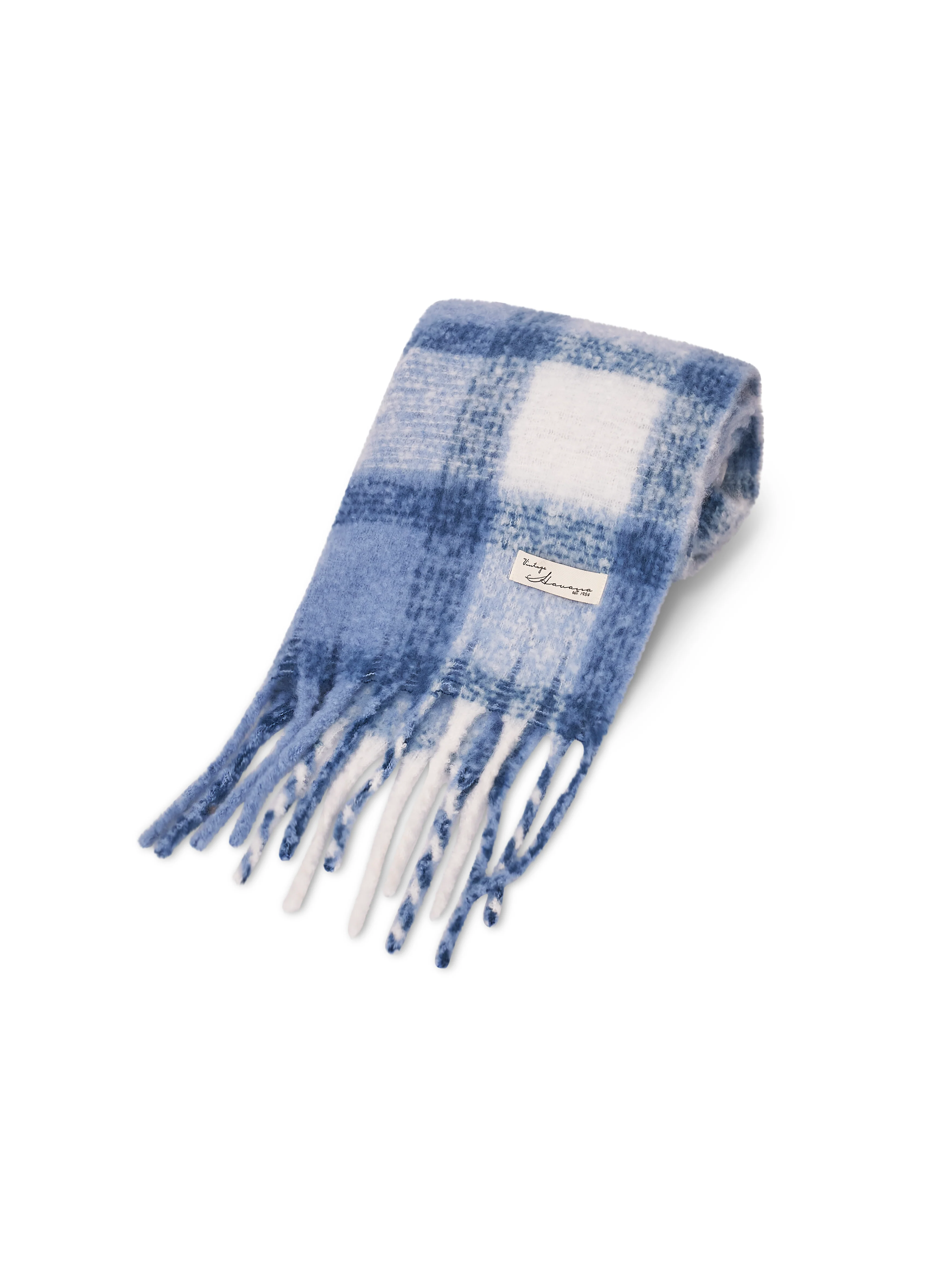 CHECK TASSEL SCARF - BLUE - Image 4