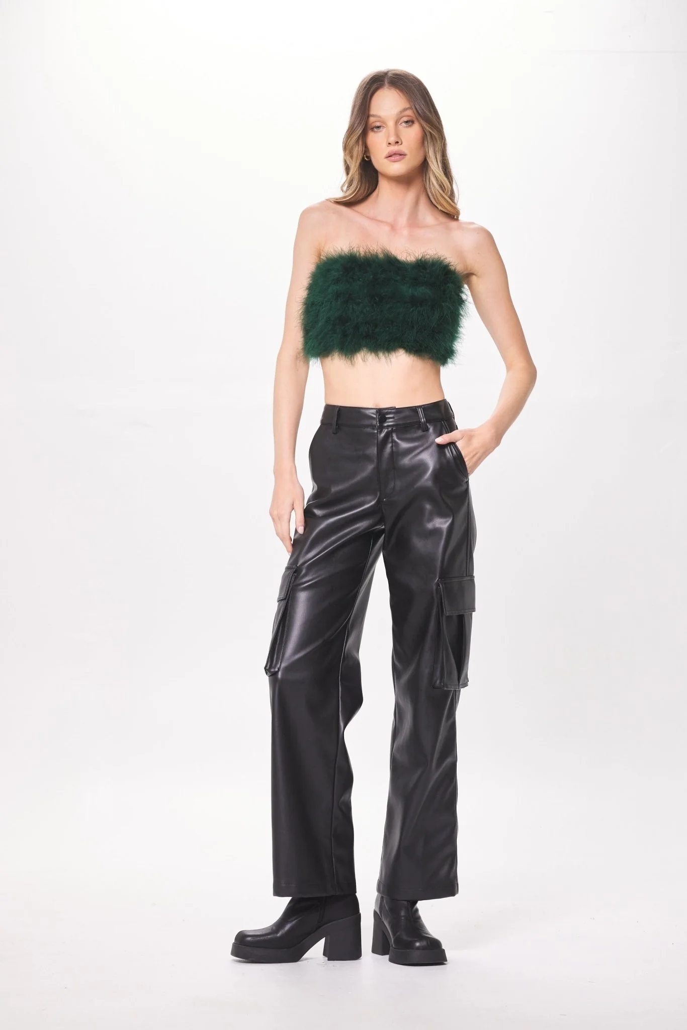Green Feather Crop Top - Image 3