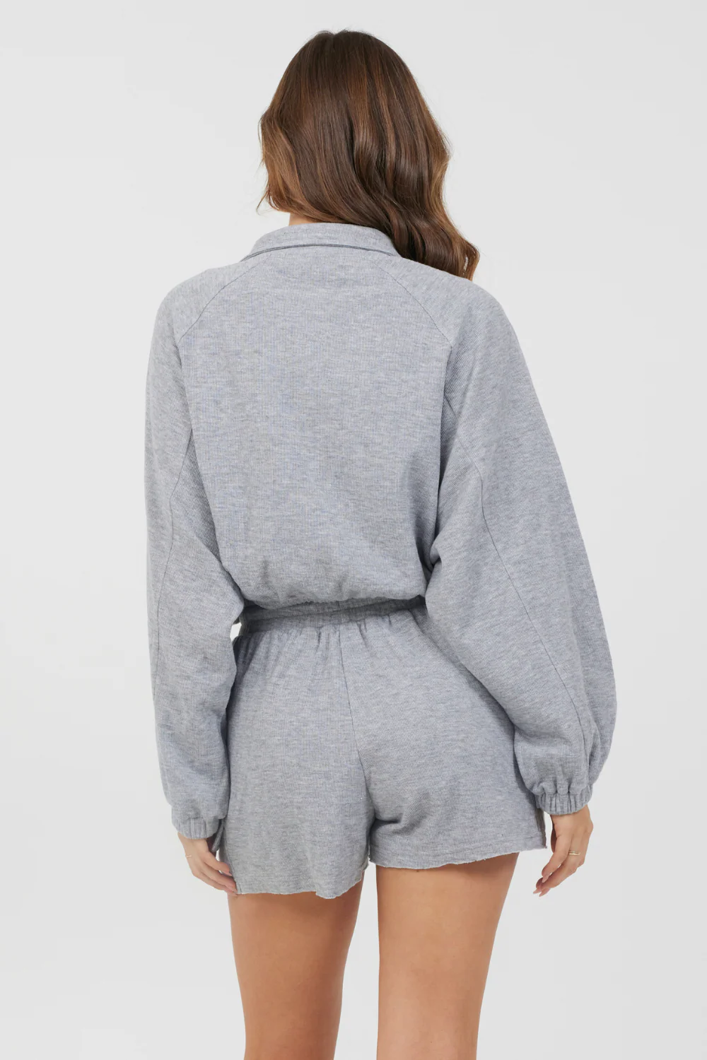 Heather Grey Bounded Textured Jersey Zip Up W/ Tie - Image 4