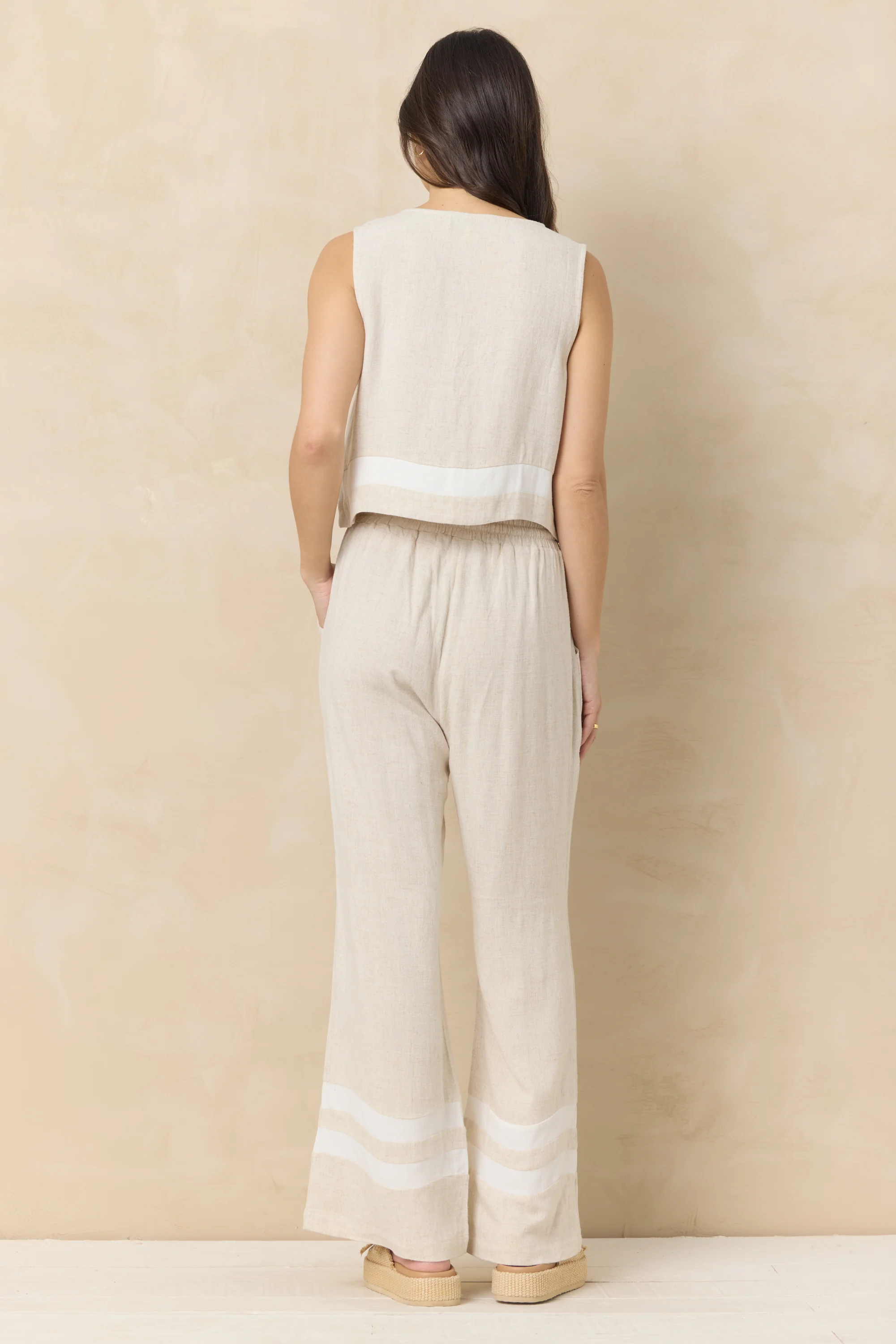 Linen Blend Tie Front Top with Contrast Stripe - Image 5