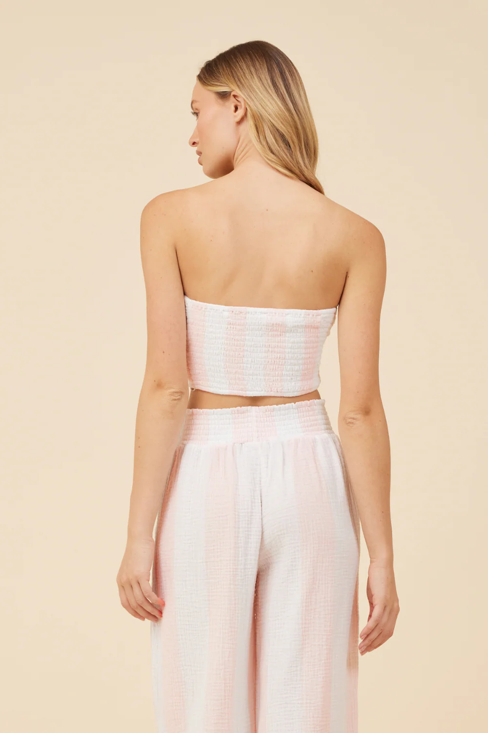 Pink & White Cabana Stripe Gauze Bandeau Crop Top - Image 2