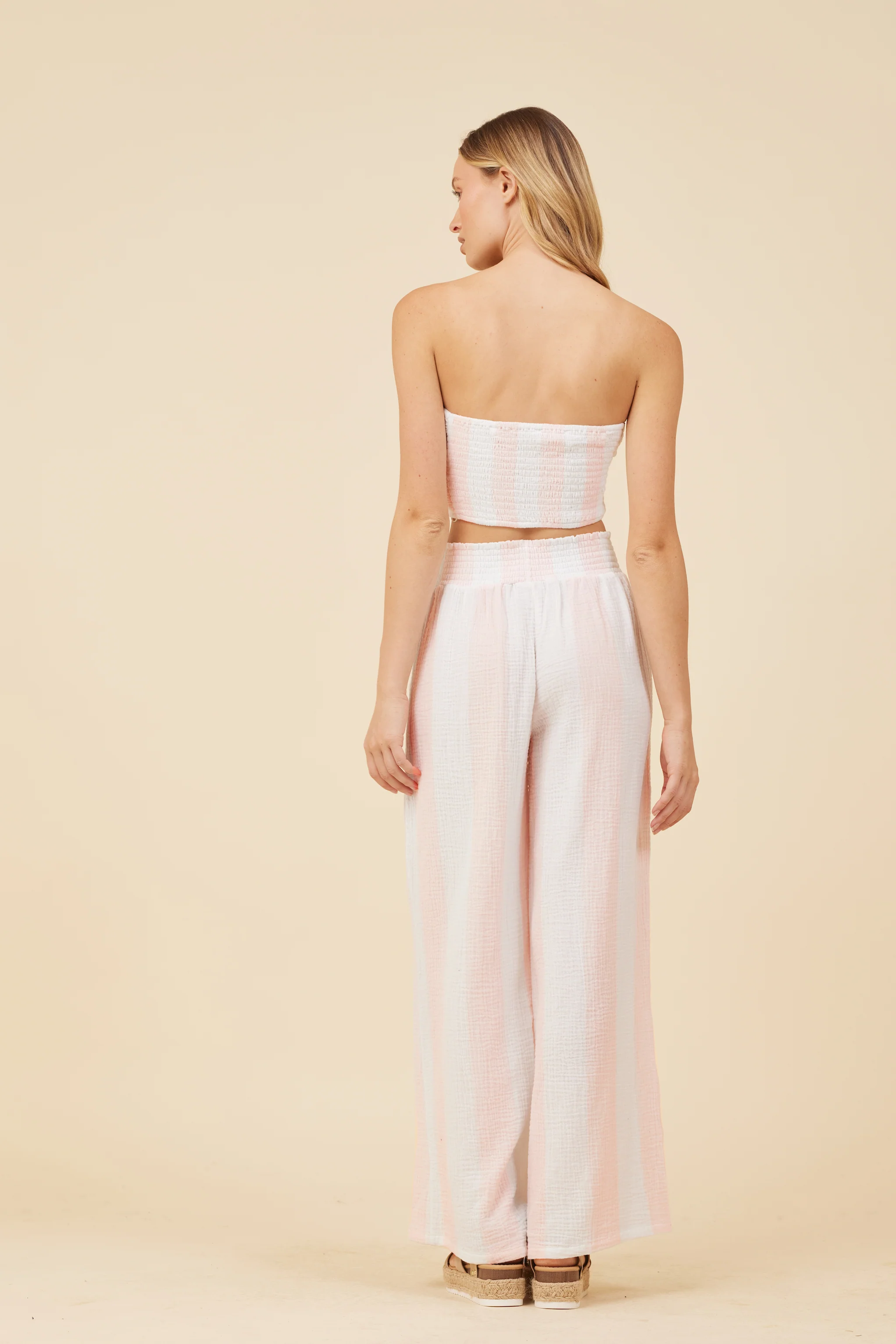 Pink & White Cabana Stripe Gauze Bandeau Crop Top - Image 4