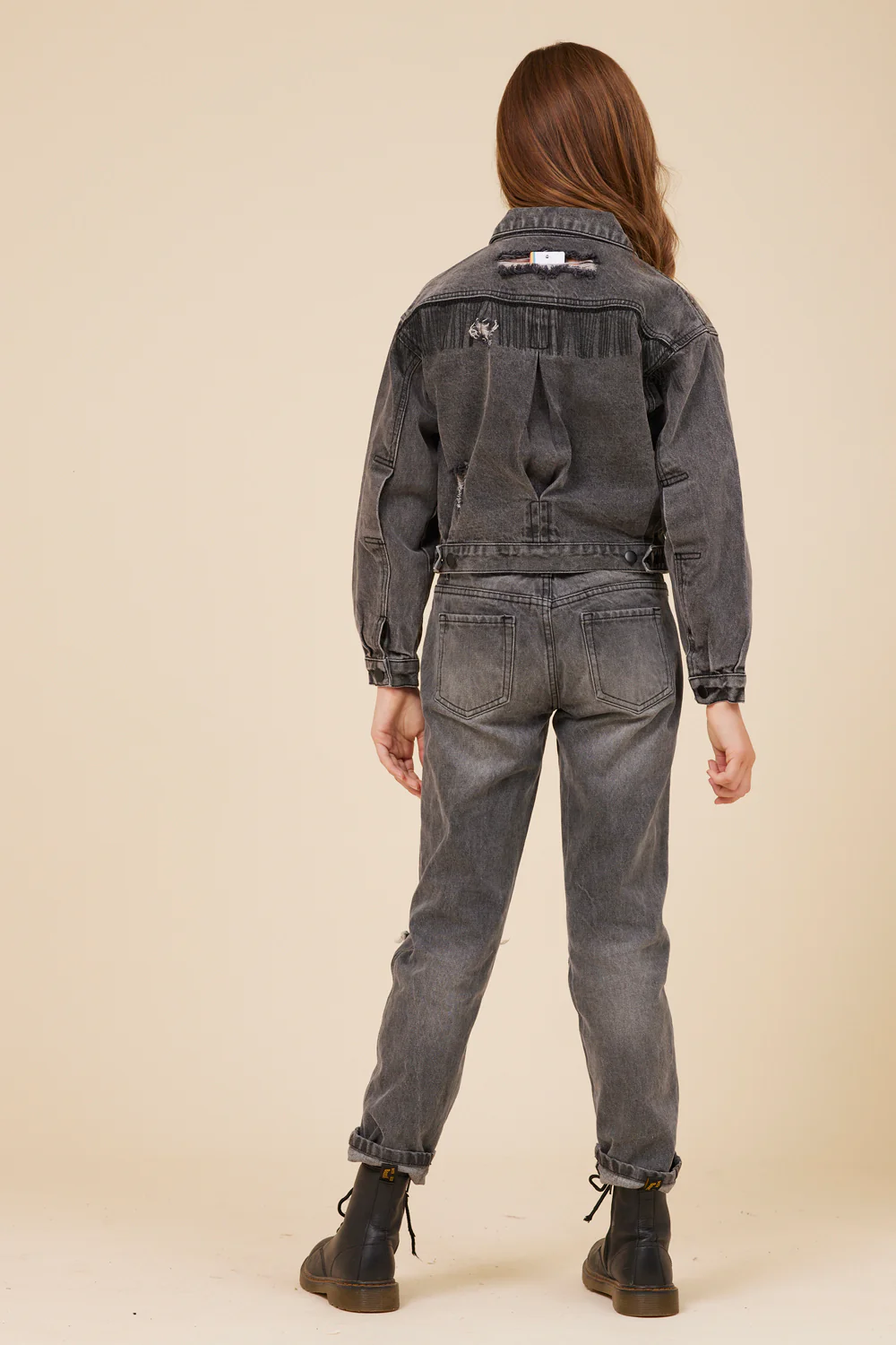 RHINESTONE FRINGE BLACK DENIM JACKET - Image 4